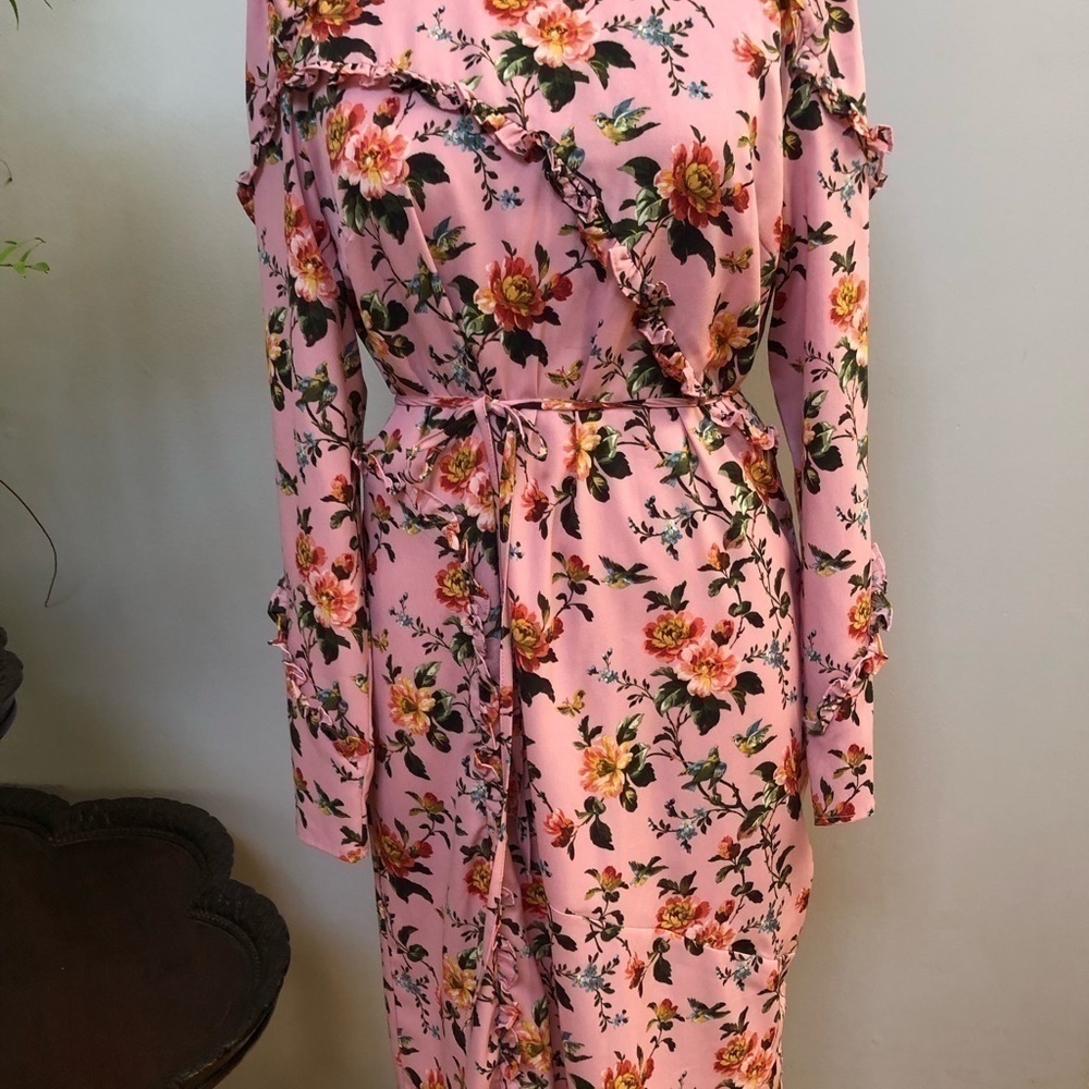 TOPSHOP pinkish rose floral dress long sleeve lightweight size 10 - Picture 2 of 16
